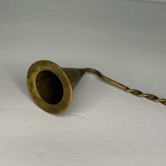 Vintage Brass Candle Snuffer with Etched Pattern and Twisted Handle - Picture 5 of 6